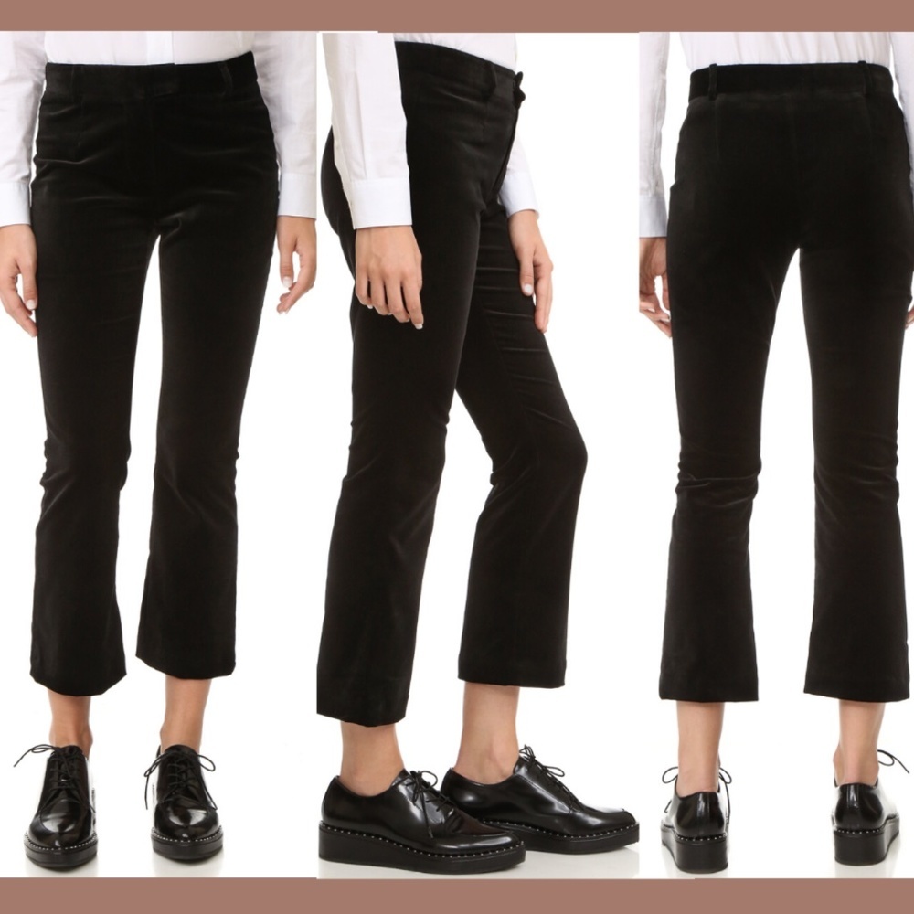 NWT FRAME le Crop‎ Mini Boot High Rise Velvet Pants in Noir Black [SZ 23 ]